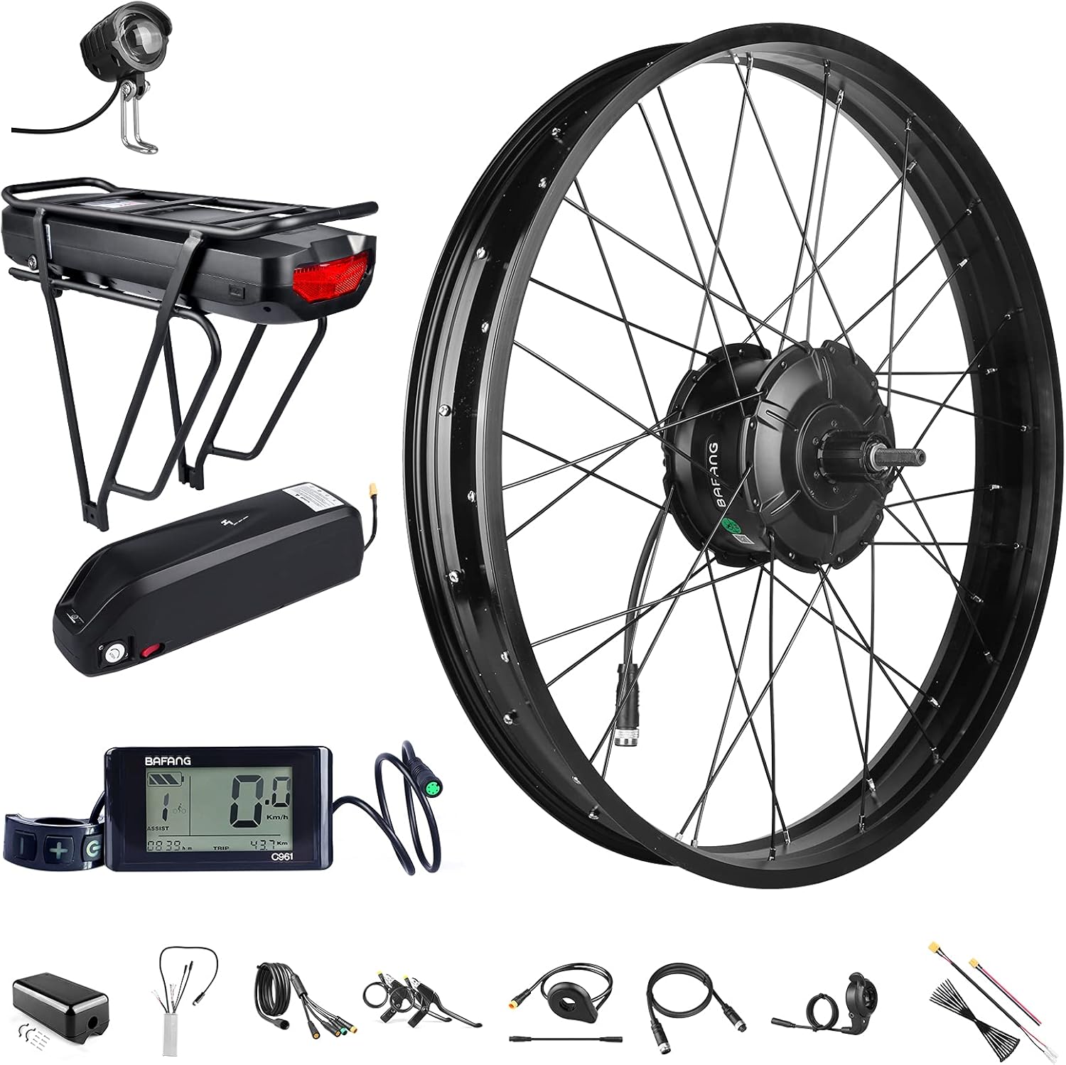 BAFANG 48V 1000W Rear Hub Motor Ebike Conversion Kit for 26 Fat Tire Bikes Cassette Rear Wheel Brushless Hub Motor Drive Electric Bicycle Conversion Kit with Optional Display and Ebike Battery