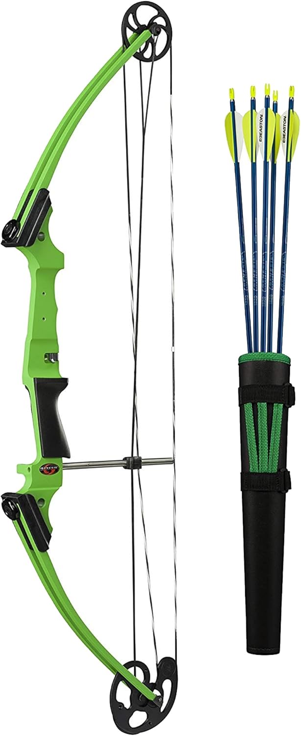 Genesis Archery Compound Bow Archery Kit w/Adjustable Draw Length 15" to 30" & Adjustable Draw Weight 10 to 20 Pounds for Left-Handed, Green (5 Pack)