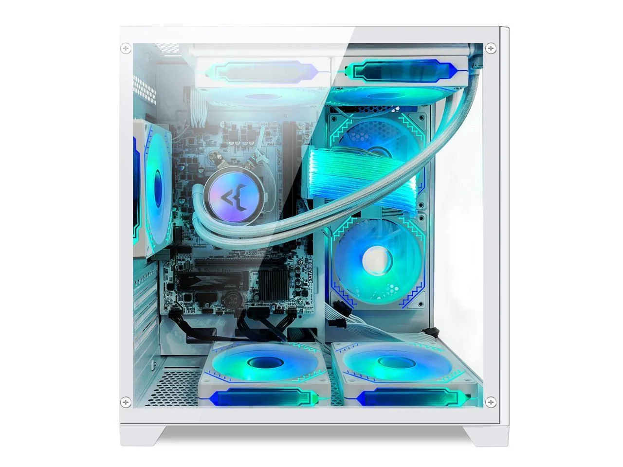 Orangexin Pontos Gaming PC -AMD Ryzen7 5700G 3.8GHz ,Radeon RX 6500XT 4G,32GB DDR4 RAM,1TB M.2 PCIe SSD Desktop, Liquid Cooler, WIFI, RGB Fans, HDMI,Bluetooth,Windows 11 Pro-White