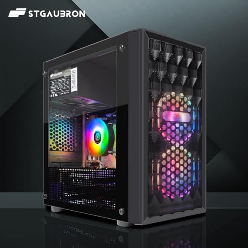 STGAubron Gaming PC Desktop Computer, Intel Core I7 up to 3.9 GHz, Radeon RX 580 8G, 16G RAM, 512G SSD, WiFi, Bluetooth 5.0, RGB Fan x6, RGB BT Sound Bar, Windows 10 Home