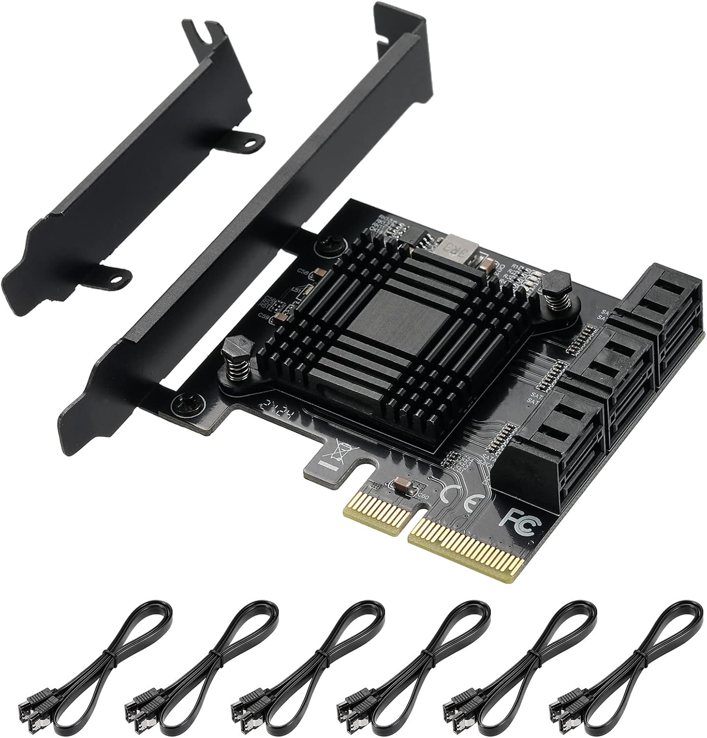 YUNKOZAND 4X PCIE SATA Card 8 Ports,with 8 SATA Cables,PCIE to SATA 3.0 6 Gbps Controller,PCIE SATA Expansion Card,PCIE SATA Controller Card,ASM1166+JMB575 Chips (8 Ports SATA-4X)