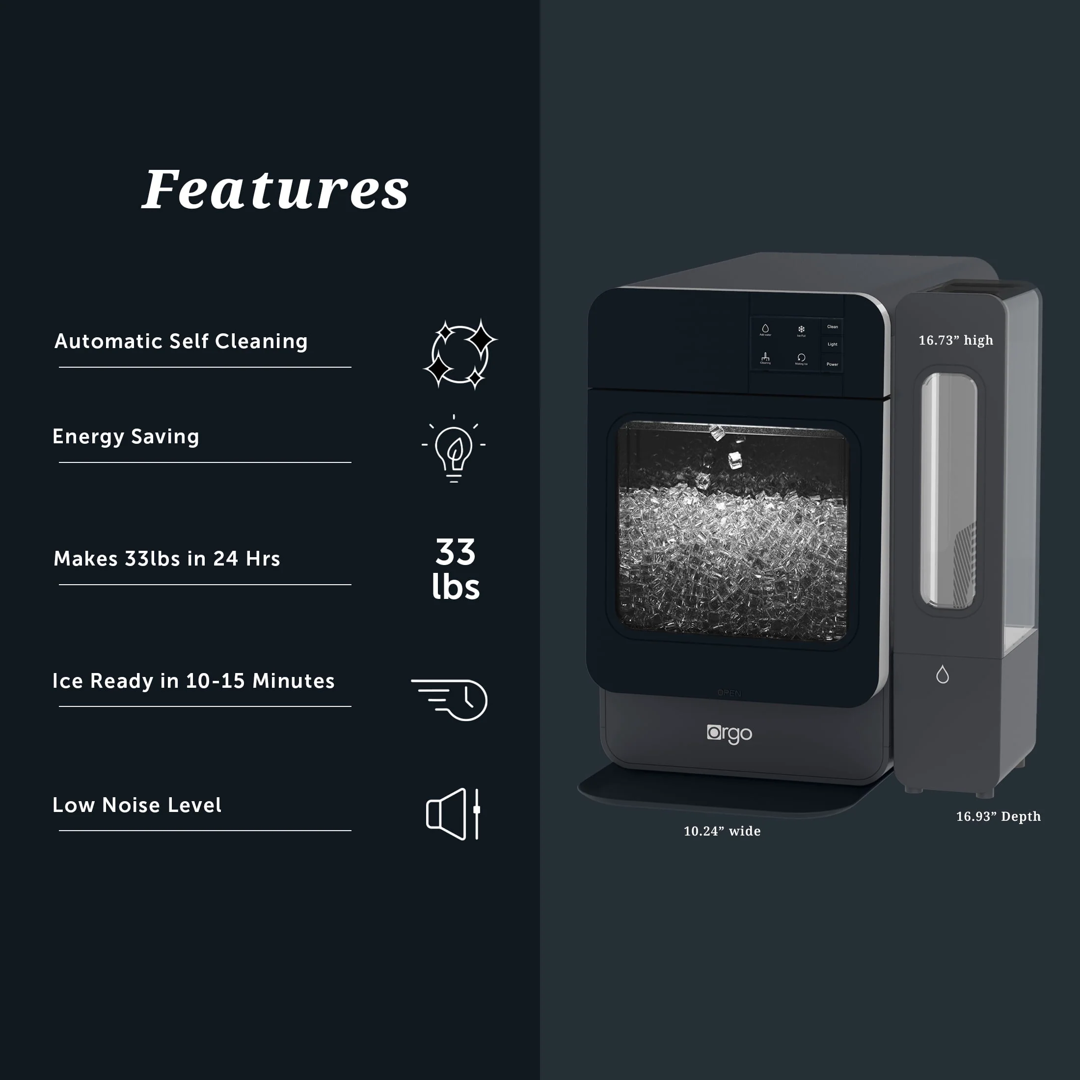 Orgo Products The Sonic Countertop Ice Maker, Nugget Ice Type, Blue