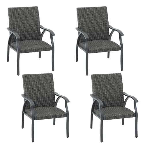 SUNSITT Patio Chairs Set of 2 w/Quick-dry Foam Padded, All-Weather Rattan Outdoor Dining Chairs with Aluminum Frame, Wicker Bistro Chairs with High Backrest for Lawn, Deck, Porch, Garden, Dark-grey