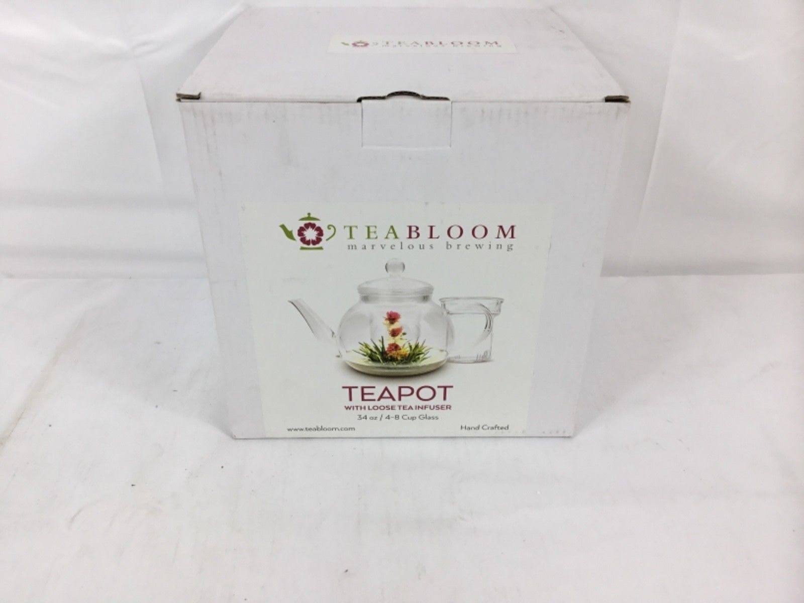 Teabloom Glass Teapot with Infuser - 34 oz Heat Resistant Borosilicate Glass Teapot - Great for Flowering Tea and Loose Leaf Tea