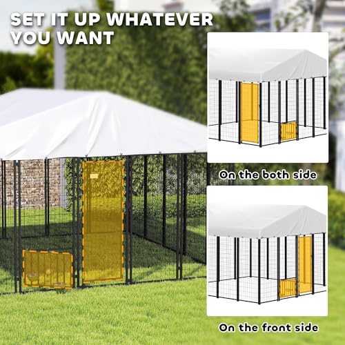 PawHut 4.6' x 4.6' x 5' Dog Kennel Outside, Welded Wire Outdoor Dog Kennel Run with Waterproof & UV Resistant Cover, for S&M Breeds, Chickens, Ducks, Black