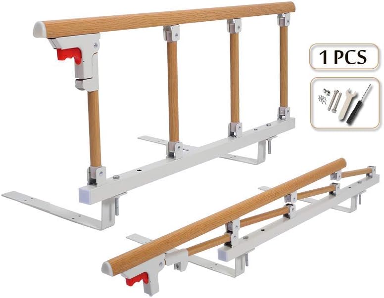 Bed Rails Safety Assist Handle Bed Railing for Elderly Seniors Adults Guard Rail Folding Hospital Bedside Grab Bar Bumper Handicap Medical Stand Cane Assistance Devices (Wooden Grain) Pack of 2