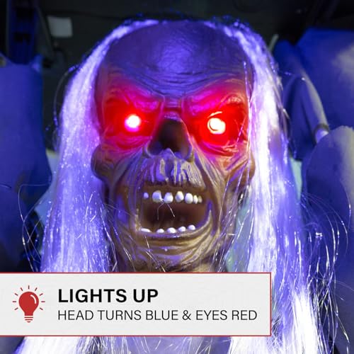 Haunted Hill Farm Life-Size 2.9-Ft Animatronic Gravely Granny by Tekky Halloween Decoration with Motion-Activated Sounds