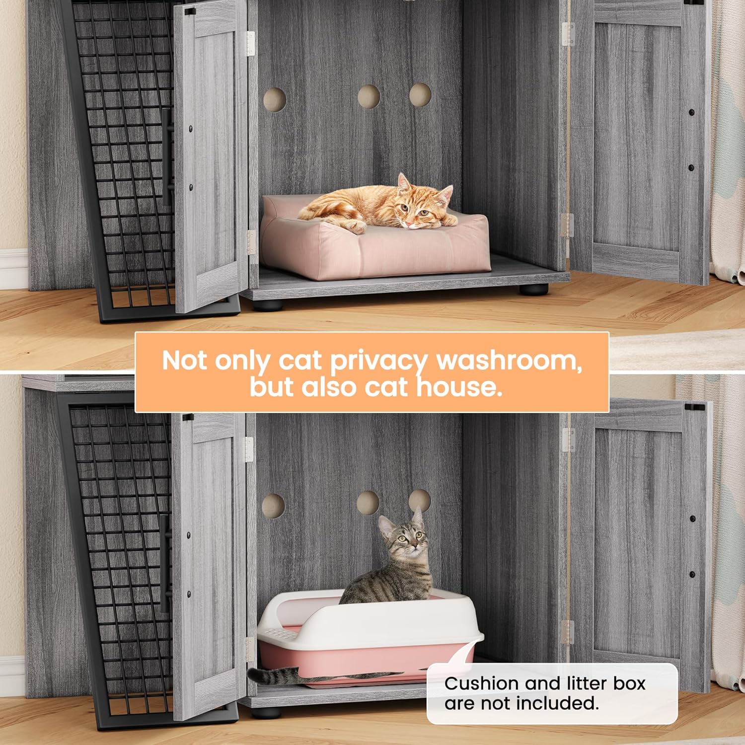 Towallmark Modern Villa Cat Litter Box Enclosure with Platform,Double Layer Cat Litter Hidden Furniture, Large Cat Cabinet with Ladder, Cat Washroom Indoor Cat House, Wax Wood