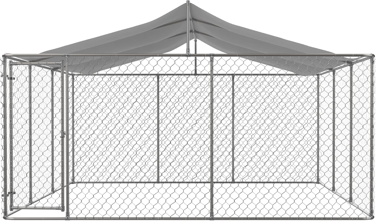 Large Outdoor Dog Kennel with Roof, Chain Link Enclosure Pen Dogs Cage Fence House with Lock, Anti Rust Weather Resistant Galvanized Steel for Backyard, 177.6 x 177.6 x 91.2 Inch