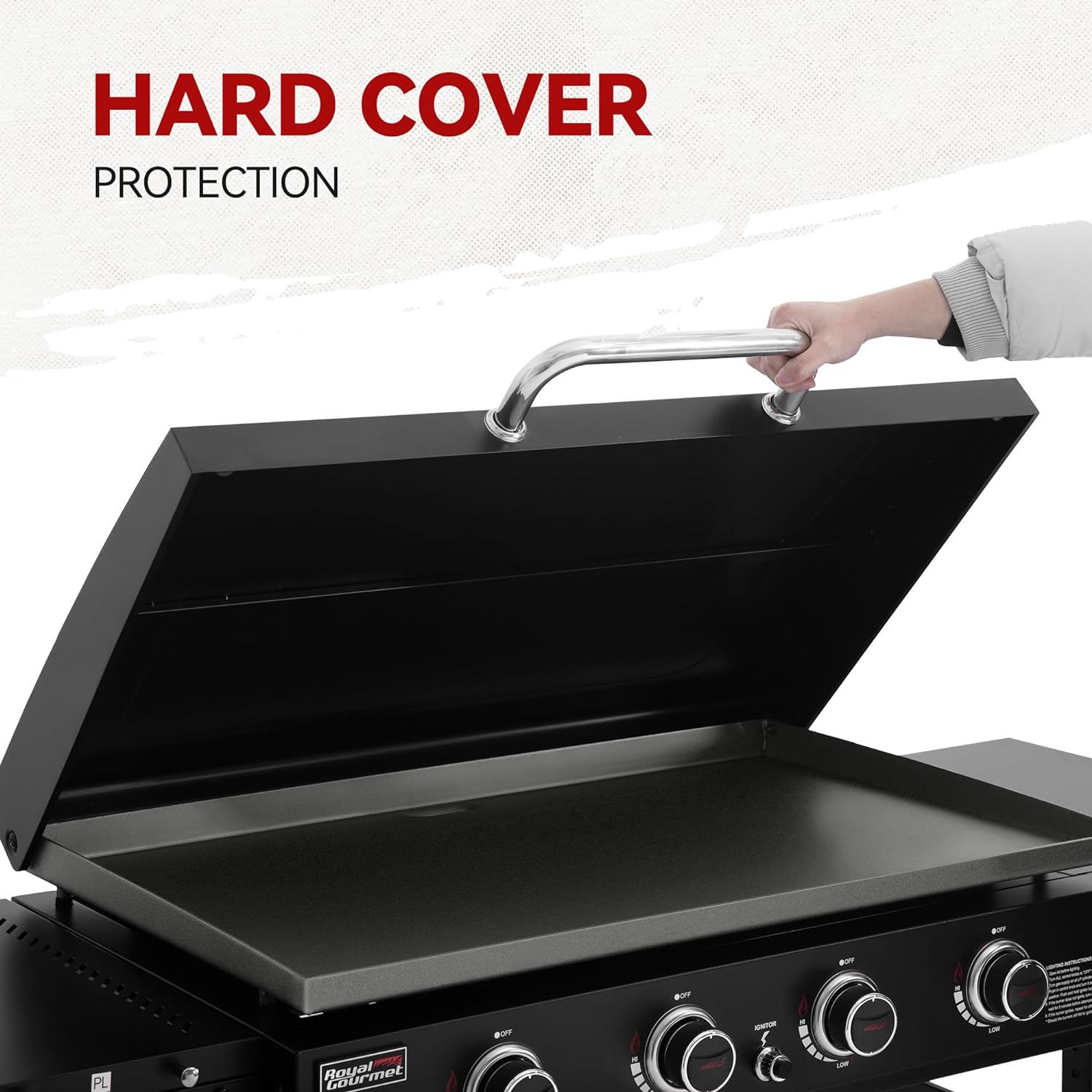 Royal Gourmet GB4000P 4-Burner Propane Gas Griddle with Hard Cover, 35-Inch Flat Top BBQ Grill, 52,000 BTU, Outdoor Griddle Cooking Station for Backyard and Tailgating, Black