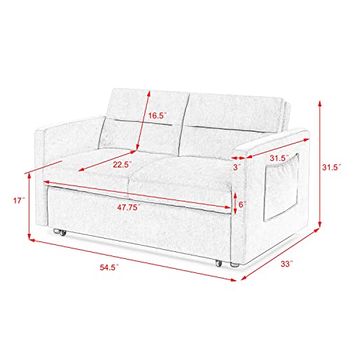Couch with Adjustable Back and Two Arm Pocket Chenille Fabric Convertible Sofa, Sleeper Bed for Living Room Apartment Lounge, Grey