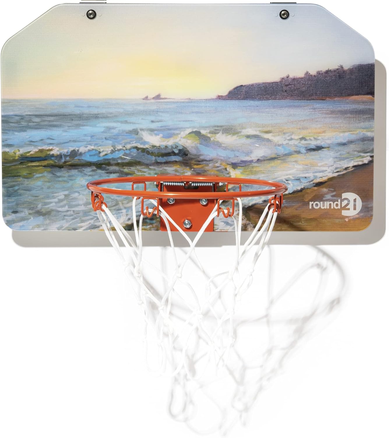 round21 - Ocean View - Over The Door Mini Basketball Hoop with 18" x 11" Polycarbonate Backboard, Flexible Rim and Net, Includes 5" Rubber Ball