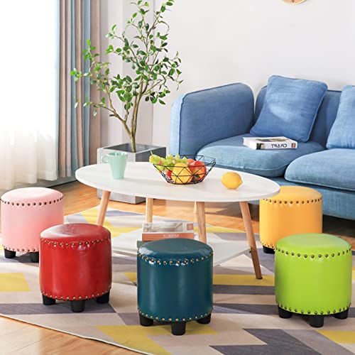 Round Rivet Footrest Pu Ottoman,Stackable Footstool for Living Room Bedroom,Doorway Shoe Stool-Gray