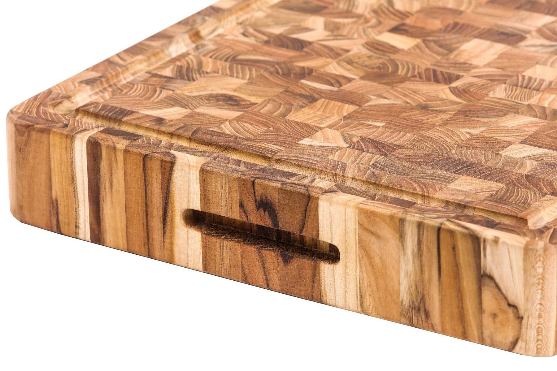 Proteak End Grain Butcher Block Cutting Board Hand Grip Juice Canal 20x22 x 14x22