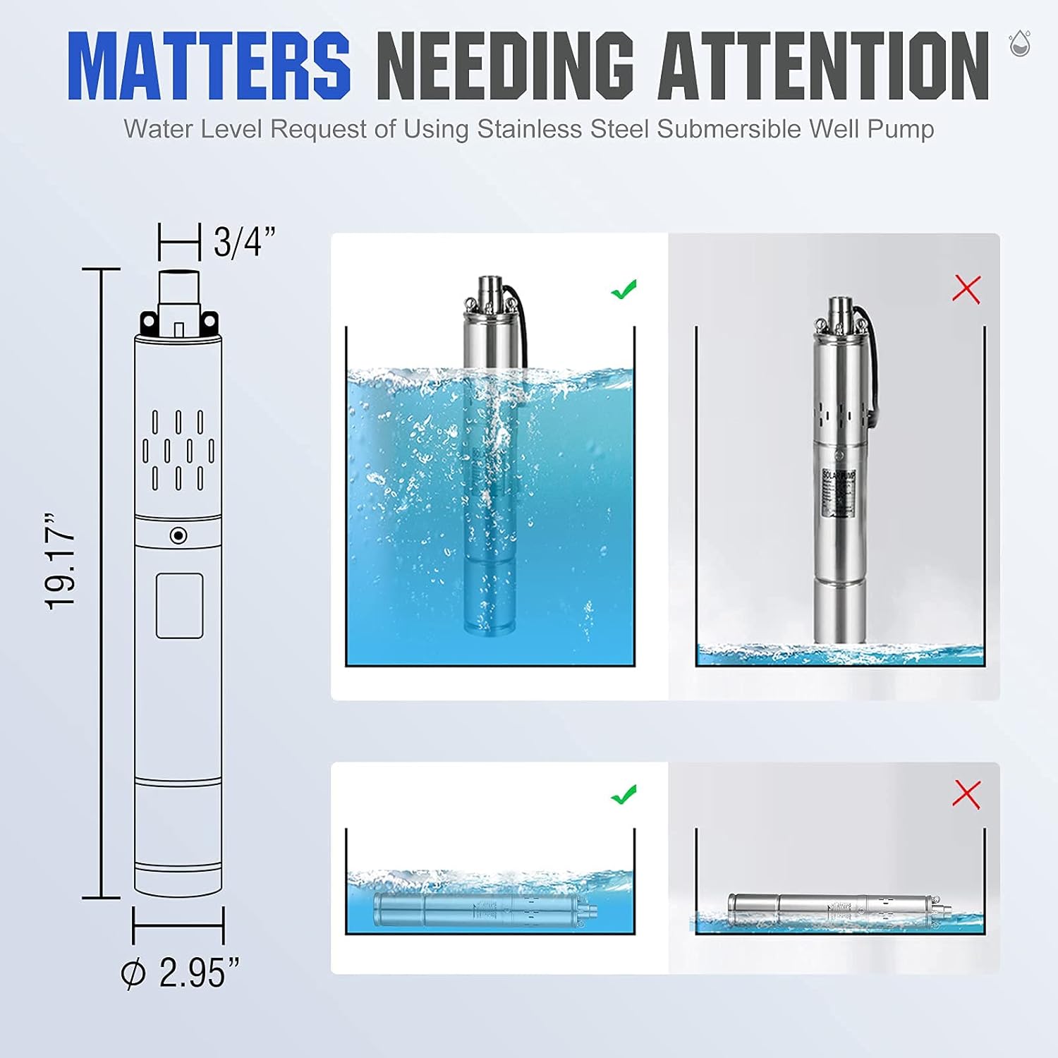 ECO-WORTHY 24V 400W Submersible Solar Well Pump Kit, 3'' Solar Water Pump, 16ft Cable for Off-grid Area Irrigation, Water Supply, Circulation, Garden