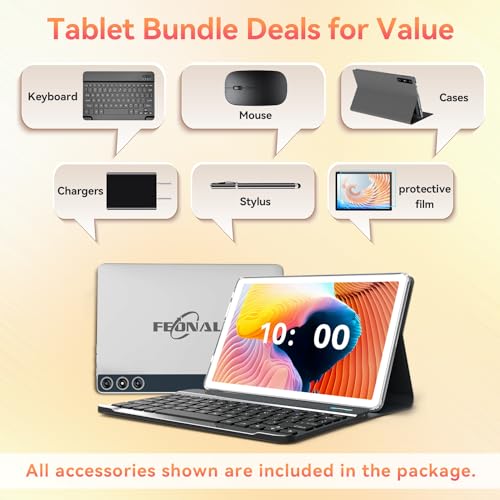 Tablet 10 Inch Android 14 Tablet, Octa-Core 5G WiFi, 4G Cellular Tablet 128GB ROM 14GB RAM, 2024 Newest Tablet with Keyboard Bundle 1TB Expand Android Tablet 13MP+8MP Dual Camera, GPS Tab HD Display