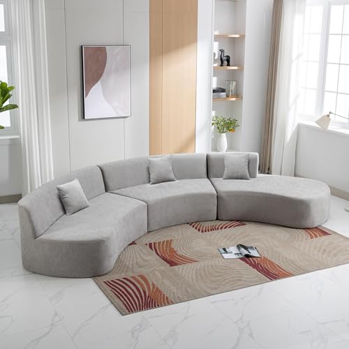 136.6" Stylish Curved Sofa Sectional Sofa Chenille Fabric Sofa Couch with Three Throw Pillows for Living Room, Grey Living Room Sectionals, Home & Kitchen Furniture