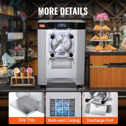 VEVOR Commercial Ice Cream Machine, 20-25L/H Yield, 2400W 1-Flavor Hard Serve Ice Cream Maker, 8L Stainless Steel Cylinder, Digital Display Auto Clean Adjustable Hardness, for Restaurant Snack Bars