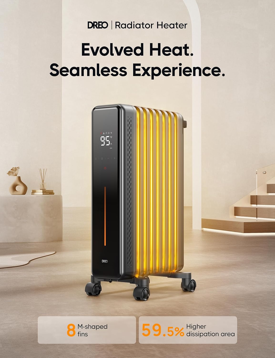 Dreo 1500W Oil Filled Radiator Heater & 1500W 120° Oscillating Wall Mount Electric Space Heater Bundle
