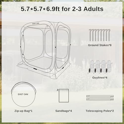 EAST OAK Screen House Tent Pop-Up, Portable Screen Room Canopy Instant Screen Tent 10 x 10 FT with Carry Bag for Patio, Backyard, Deck & Outdoor Activities, Beige