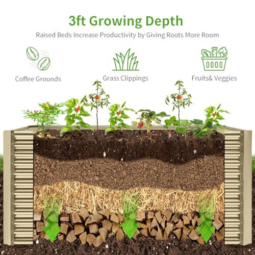 Land Guard 8x4x3ft Rectangular Galvanized Raised Garden Beds, 36" Tall Large-Capacity Metal Planter Box Outdoor, Durable Deep Raised Garden Bed, Raised Beds for Gardening Vegetables, Classic Silver