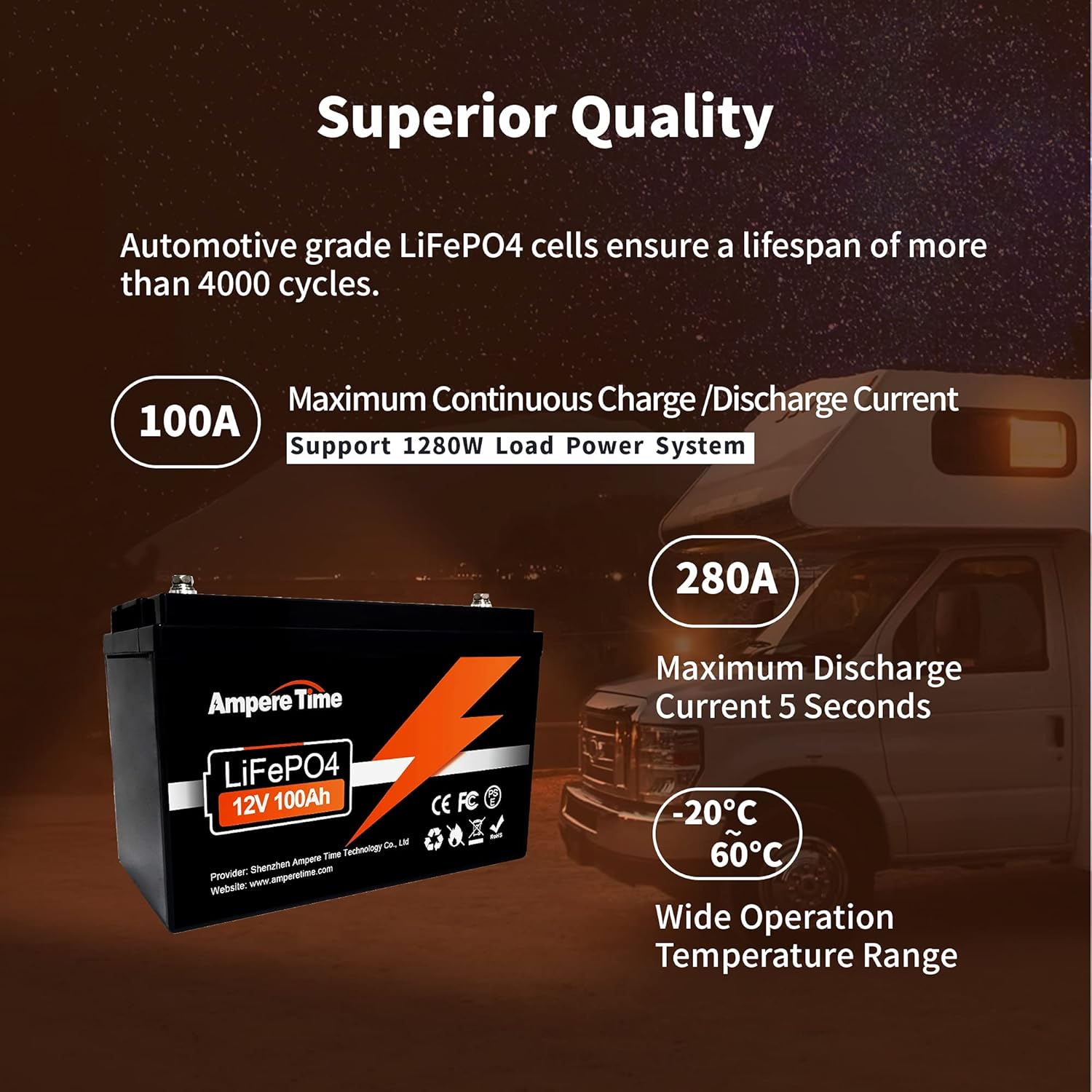 Ampere Time 12V 50Ah Lithium LiFePO4 Battery, Ideal Replacement for?12V 100Ah AGM SLA Battery, More Efficient Output & Much Lighter, 4000+ Cycles, Perfect for Boat, Security Devices, Camping, etc.