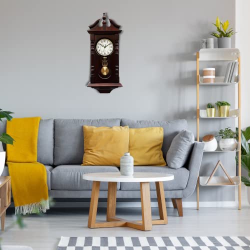 Grandfather Wall Clocks Battery Operated for Living Room Decor, Traditional Wood Wall Pendulum Clock with Westminster Chime, Makes A Great Housewarming Or Birthday Gift