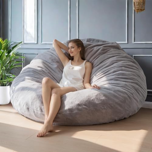 BYBYME 3 in 1 Bean Bag Chairs, Bean Bag Bed for Adults High-Density Foam Filling, Convertible Sofa Bed Faux Fur, Giant Bean Bag Chairs for Adults
