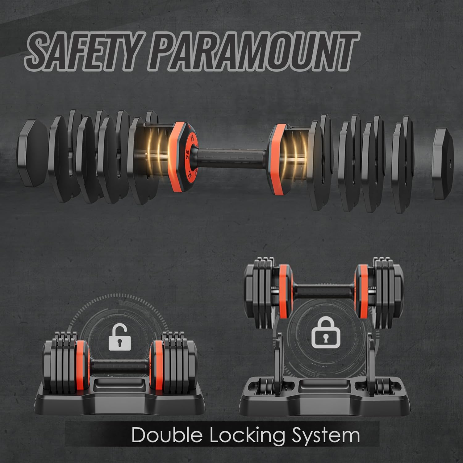 55LB 5 in 1 Single Adjustable Dumbbell Free Dumbbell Weight Adjust with Anti-Slip Metal Handle, Ideal for Full-Body Home Gym Workouts, Black