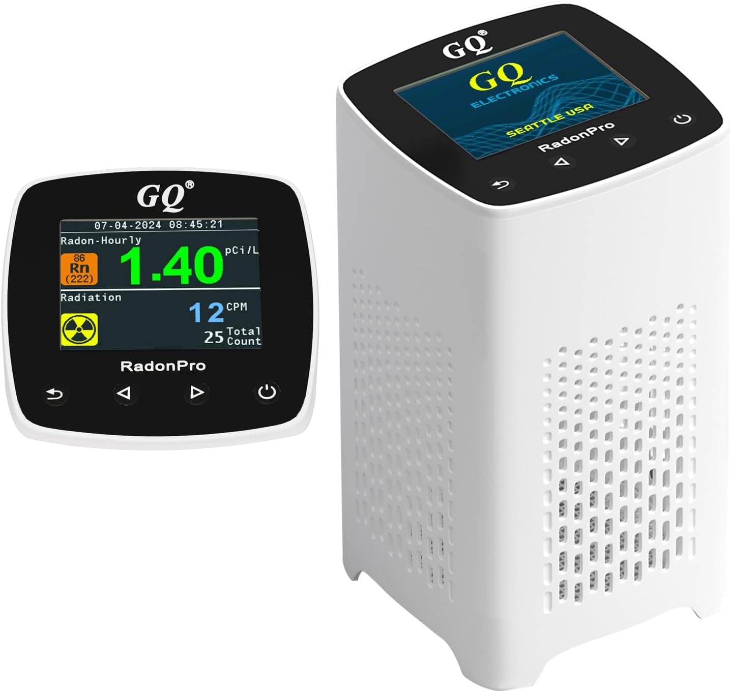 GQ Radon Detector Radon Pro 2-in-1 Radon Monitor Nuclear Radiation Detector Geiger Counter simultaneously detection fast accurate color simple display USA design