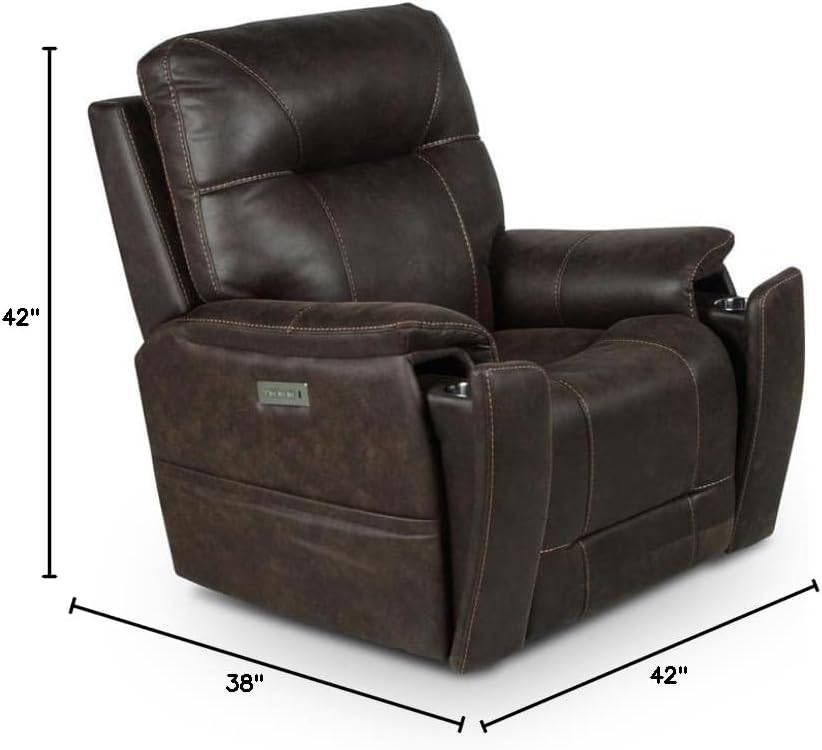 Steve Silver Lexington Triple Canyon Walnut Leatherette, Power Headrest, Footrest, Lumbar, Cupholders, Recliner Chair, 38 x 42 x 42, Saddle Brown