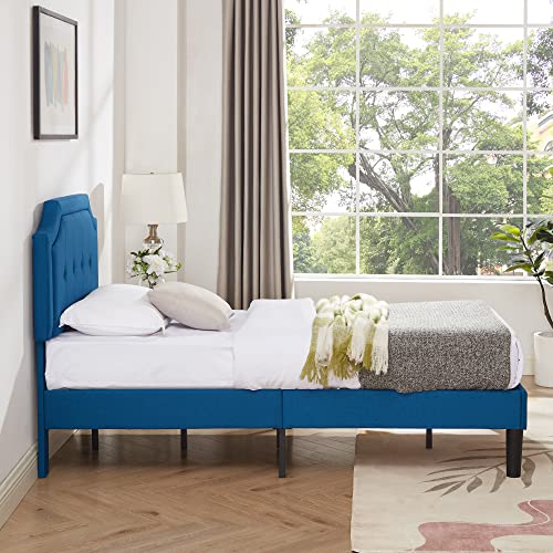 VECELO Upholstered Platform Bed Frame with Adjustable Headboard, Wooden Slats Support, No Box Spring Needed, Modern Style, Twin Size