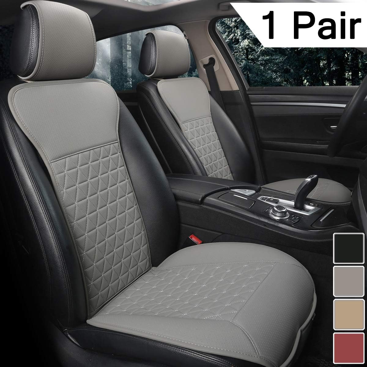 Black Panther 1 Pair Luxury PU Car Seat Covers Protectors for Front Seats, Triangle Pattern, Compatible with 95% Cars (Sedan/SUV/Pickup/Van) - Black