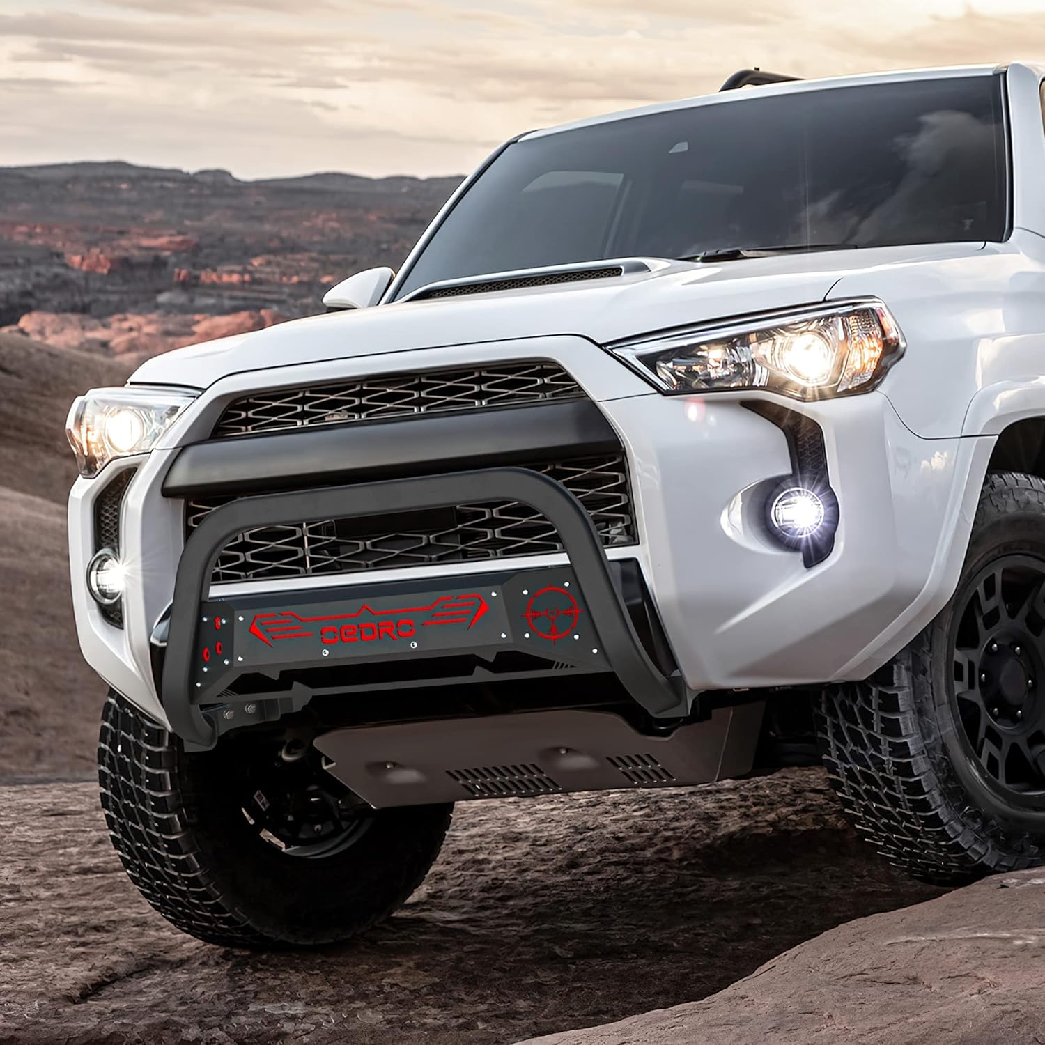 oEdRo Paintable Bull Bar Compatible for 2010-2023 Toyota 4Runner, Truck Brush Guard, Front Bumper Push Bar w/Grille Skid Plate Light Mount