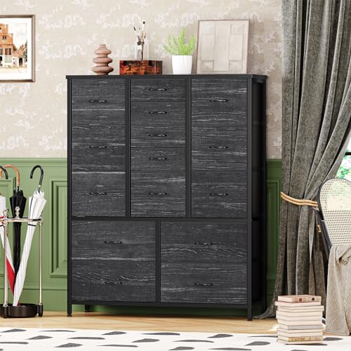 15 Drawers Dresser for Bedroom, Tall Dressers & Chests of Drawers for Hallway, Entryway, Storage Organizer Unit with Fabric, Sturdy Metal Frame, Wood Tabletop, Easy Pull Handle (White)