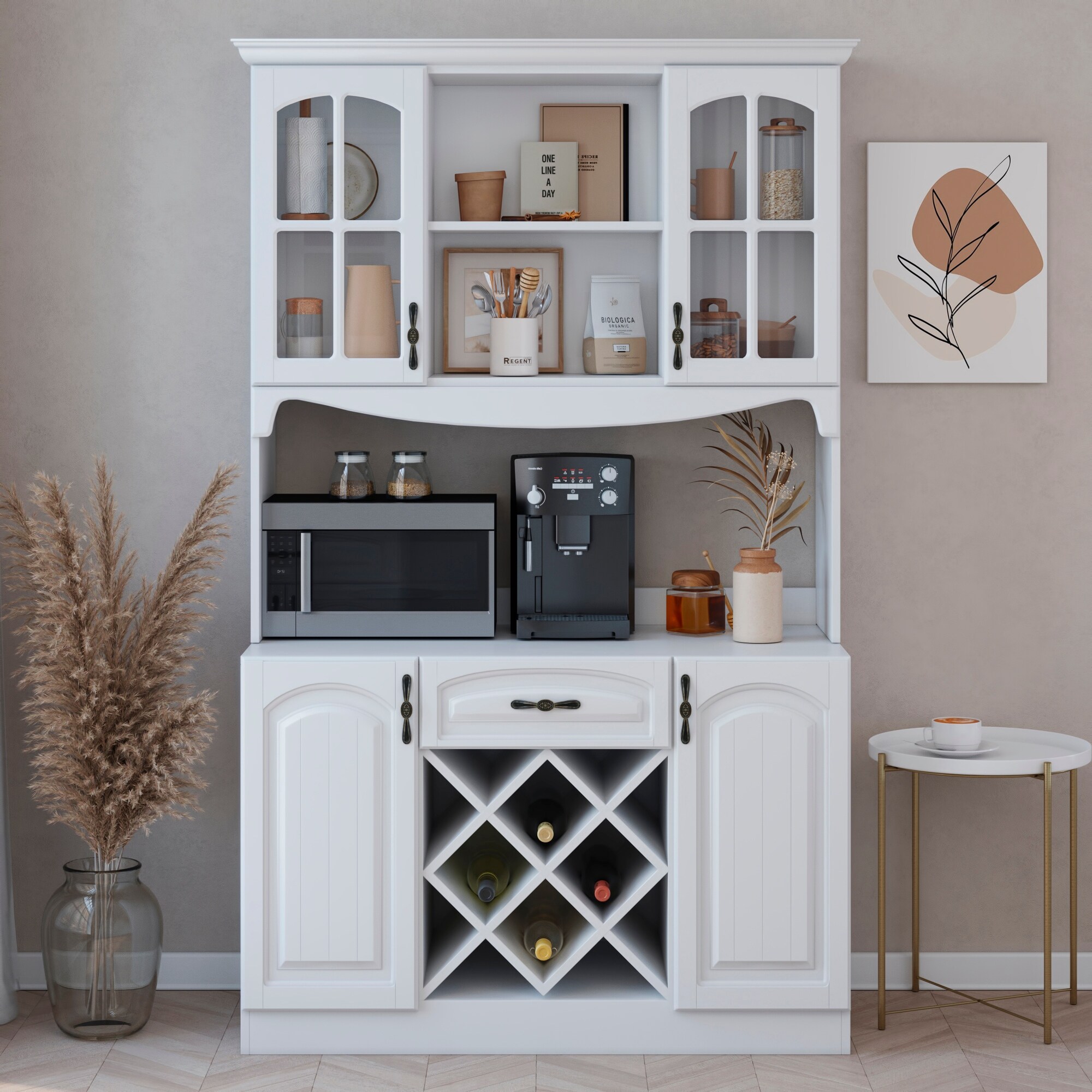 Living Skog 73 in Pantry Kitchen Storage Cabinet Wine Buffet MDF White