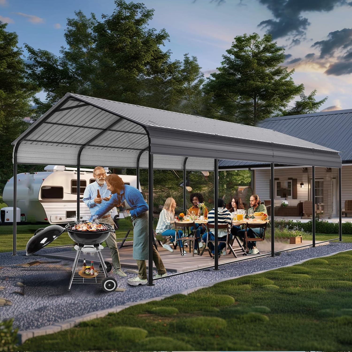 Carport 10 x 20 ft Heavy Duty Metal Carport Canopy with Galvanized Steel Roof Frame, Outdoor Garage Car Shelter Shade, Car Tent Outdoor Storage Shed for Car, Boats and Truck, Gray