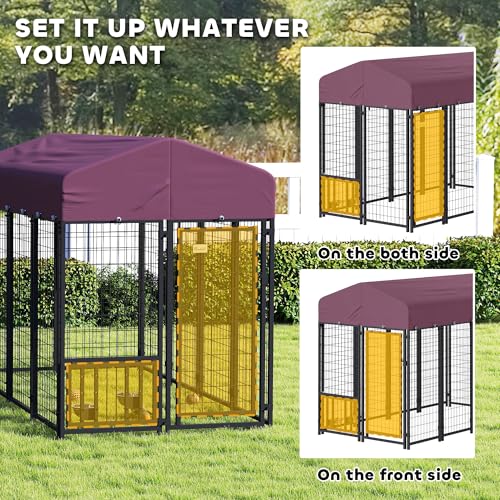 PawHut 4.6' x 4.6' x 5' Dog Kennel Outside, Welded Wire Outdoor Dog Kennel Run with Waterproof & UV Resistant Cover, for S&M Breeds, Chickens, Ducks, Black