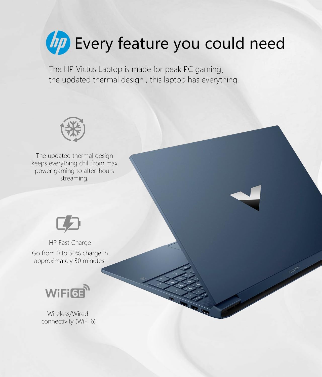 HP Victus 15.6" Full HD 144Hz Gaming Laptop, Intel 12th Gen Core i5-12450H, 32GB Memory, NVIDIA GeForce RTX 3050, 2TB SSD, Bluetooth, Wi-Fi, Backlit Keyboard, Windows 11, Performance Blue