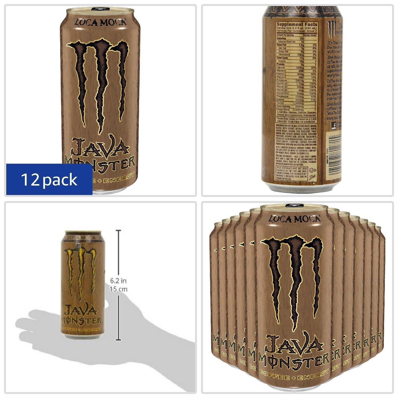 Java Monster Loca Moca, Coffee + Energy Drink, 15 Ounce (Pack of 12)