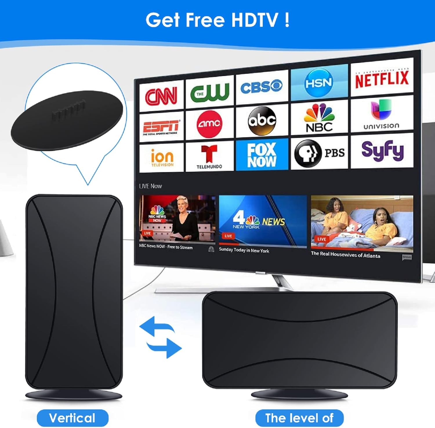 TV Antenna, HDTV Antenna UP 350Miles Range-Indoor/Outdoor Antenna Support 4K 8K 1080P All TV's Global Reception, Digital Antenna with Hi-Power Amplifier Signal Booster -17ft Coax HDTV Cable/AC Adapter