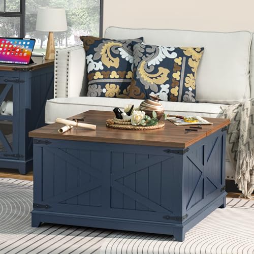 Farmhouse Coffee Table Set of 3, Furniture Set with Charging Station, Coffee Table with Hidden Storage Organizer and Nightsand 3-piece set, Country Center Table Set for Living Room,Office, Home