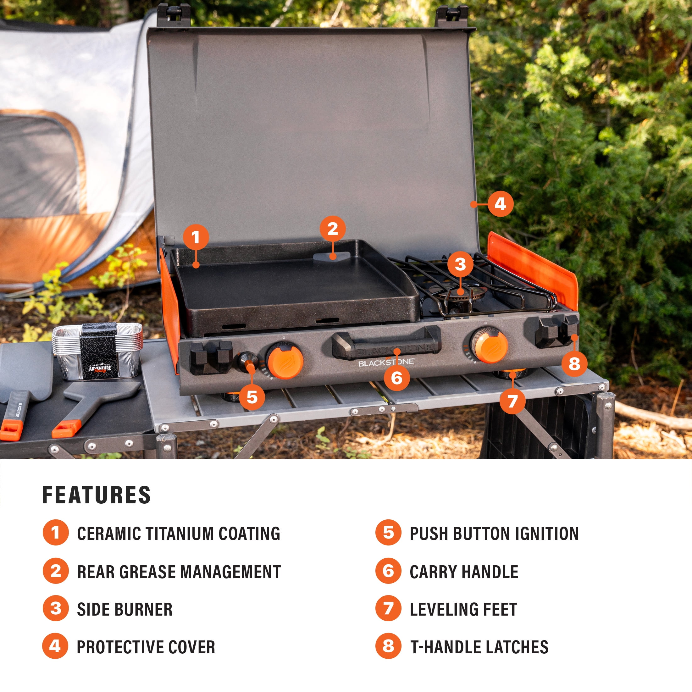 Blackstone Adventure Ready 14” Propane Camping Griddle with Side Burner