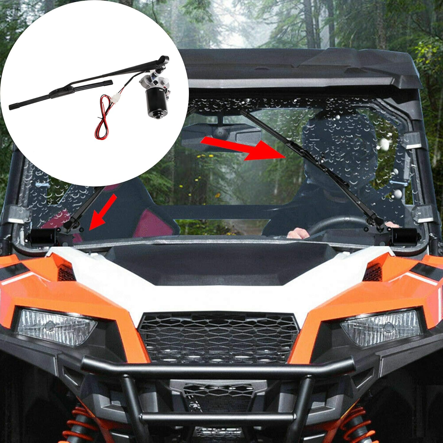 YiCross Electric UTV Windshield Wiper Motor 12V Hard Coated Polycarbonate Universal Windshield Wiper Kit w/Multi Wiper, 90 Degree Wipe Sweep