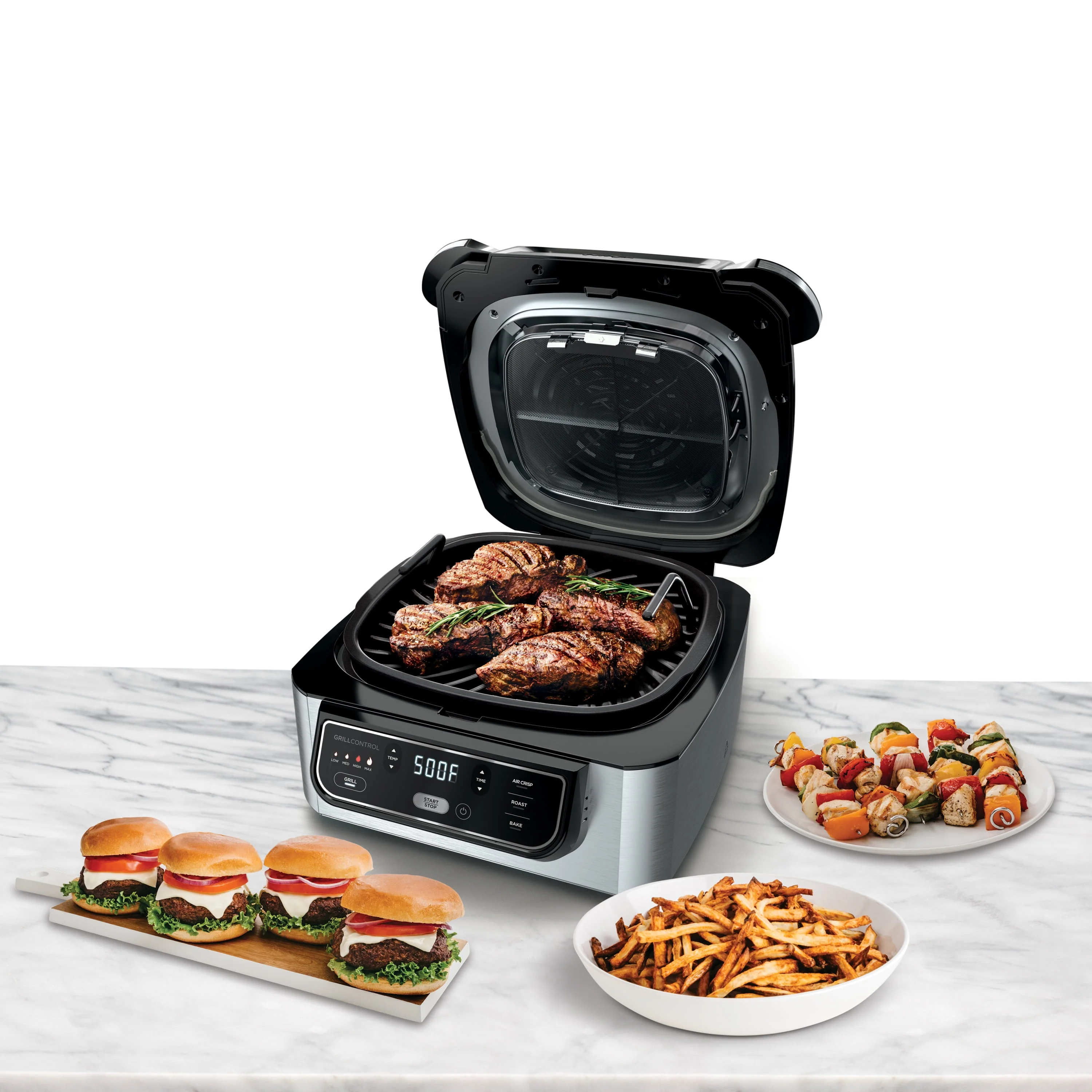 Ninja Foodi 4-in-1 Indoor Grill with 4-qt Air Fryer, Roast, Bake, and Cyclonic Grilling Technology, Black/Stainless AG300