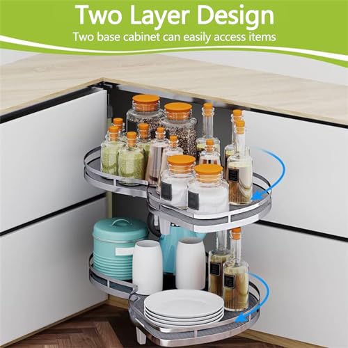 Blind Corner Organizer Cabinet Slide Out Shelve Pull-Out Shelf Pull Out Wire Basket Cabinet Organizer Pot Basket Storage Rack Two Shelf Pull Out Blind Corner Shelf for Kitchen Cabi