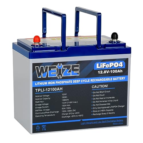 Weize 12V 100Ah TM LiFePO4 Lithium Battery, Built-in Smart BMS, Group 31 Deep Cycle Battery Perfect for Trolling Motor, RV, Solar, Marine, Overland/Van, and Off Grid Applications