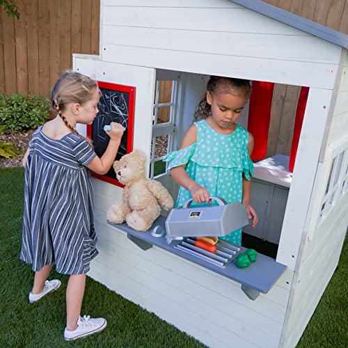 KidKraft Modern Outdoor Wooden Playhouse with Picnic Table, Mailbox and Outdoor Grill ,Gift for Ages 3+