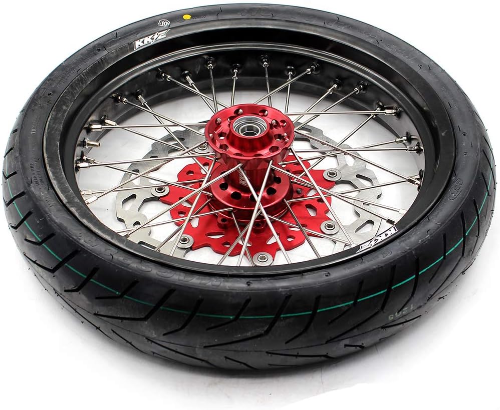 KKE 3.5" / 4.25 * 17 Rim Fit for CRF250R 2014 CRF450R 2013-2023 CRF450RL 2019-2023 Supermoto Wheels CST Tires Red Hub Discs