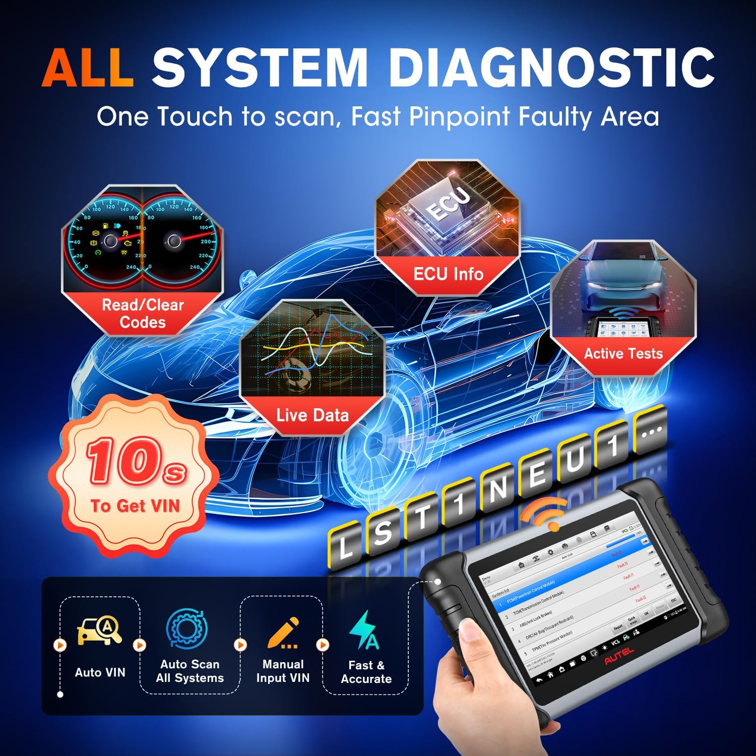 Autel MaxiCOM MK808BT PRO: 2024 Bidirectional Tool Up of MK900/ MX900/ MK808S/ MK808BT/ MaxiCheck MX808S/ MK808Z, 3K+ Active Tests as MK900BT, OE Full Sys, 28+ Services, OS 11, FCA SGW, Support BT506